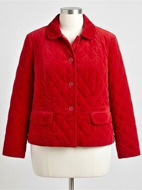 Talbots Red Velvet Quilted Jacket Sz 14 Classic Preppy Holiday Blazer w/ Pockets